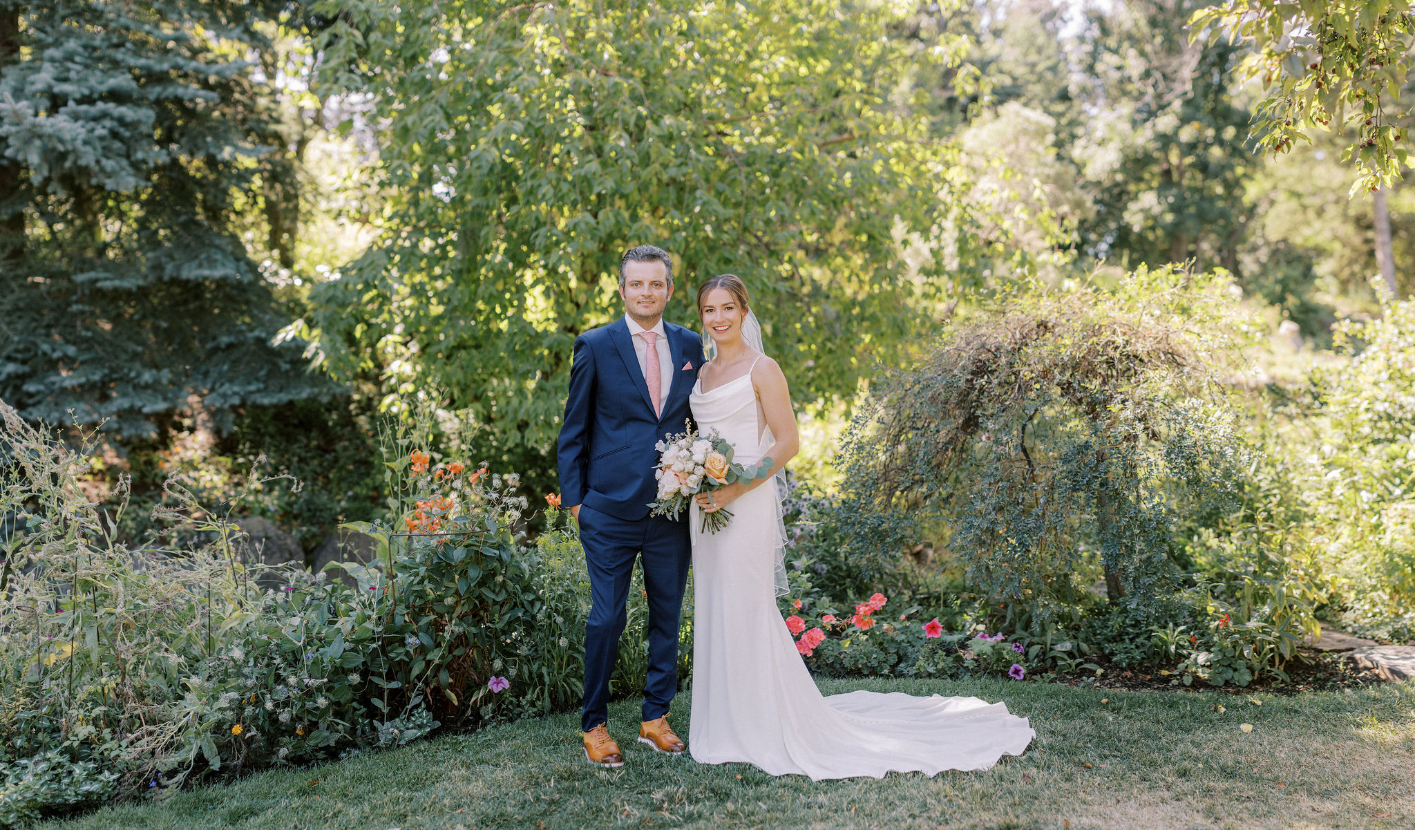 Newlyweds in a garden
